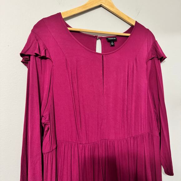 Torrid Dress 2X Wine Tiered Ruffle Keyhole Purple Boho Fall Minimalist - Picture 6 of 15